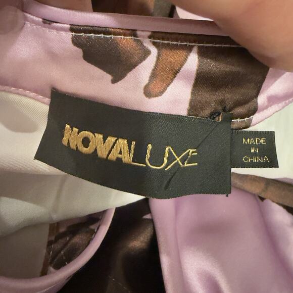 Nova Luxe Maximalist Satin Floral Caftan Maxi Dress 1X Deep V Resortwear Vacay - Picture 2 of 11